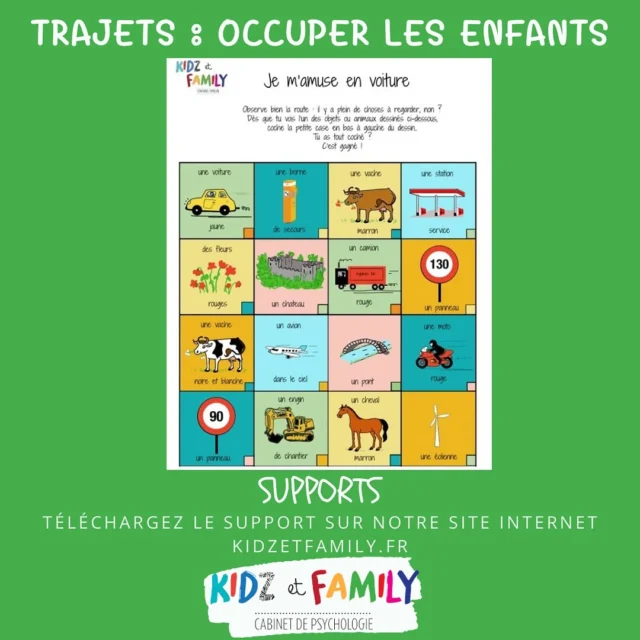 Vous allez partir en vacances en voiture ?
Vous ne savez pas trop comment occuper vos enfants ?
Alors voici une idée qui pourra un peu les occuper.
Nous avons mis en ligne un nouveau support sur notre site web : »Je m’amuse en voiture »
🚗 Vos enfants vont devoir observer et être bien attentifs autour d’eux.
À chaque fois qu’ils voient des pictos de la feuille, ils peuvent barrer ou faire une croix.
Vous pouvez bien entendu reprendre ce principe en le faisant oralement en leur demandant de trouver différentes choses que vous pourrez croiser sur la route ou dans le train.
#kidzetfamily #vacances #ennui #enfants #voyage #parents #educationpositive #educationbienveillante #pedopsy #jeneveuxpas #boiteantiennui.
Idée by @kidzetfamily, dessin by @garnierraphaelle