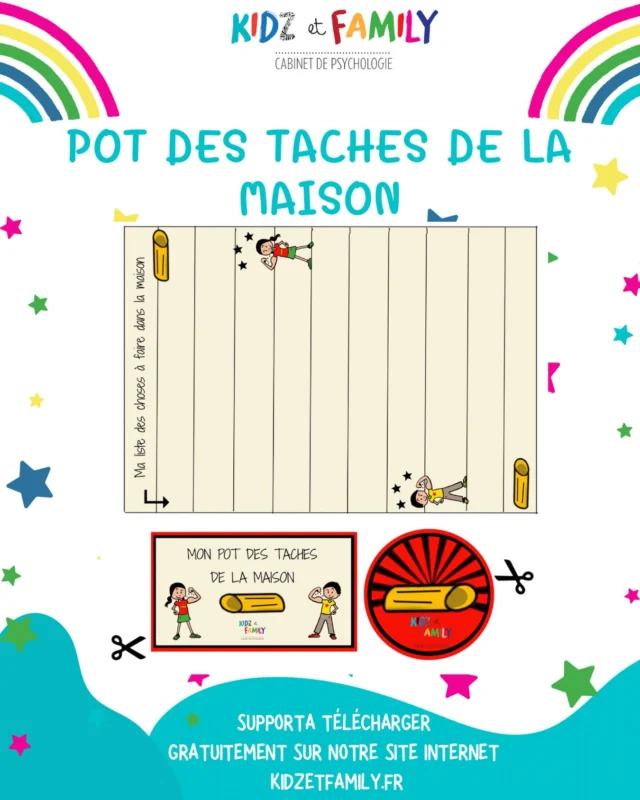 Nouveau support : pot des tâches de la maison .
À télécharger onglet supports > à  la maison 

POUR MOTIVER LES ENFANTS À DAVANTAGE PARTICIPER À LA MAISON 💙💙💙 

🏠 découpez la feuille, prenez un bocal, collez les étiquettes dessus. 
⚠️sur la feuille de la liste des choses à faire listez pour vos enfants, ce que vous attendez d’eux.

À chaque fois que votre enfant accompli sa tâche, il met une pâte  dans le bocal.

🥳Lorsque le bocal est rempli, votre enfant peut choisir avec vous une activité de grand a faire .

🥳Vous pouvez aussi faire une géante pasta Party avec toutes les pâtes, mise dans le bocal des taches réalisées.
#kidzetfamily #pedopsy #astuces #conseils #supports #tachesmenageres #psychologie #jeneveuxpas #participer #parents #education #enfants #parentalité

Illustration by @garnierraphaelle