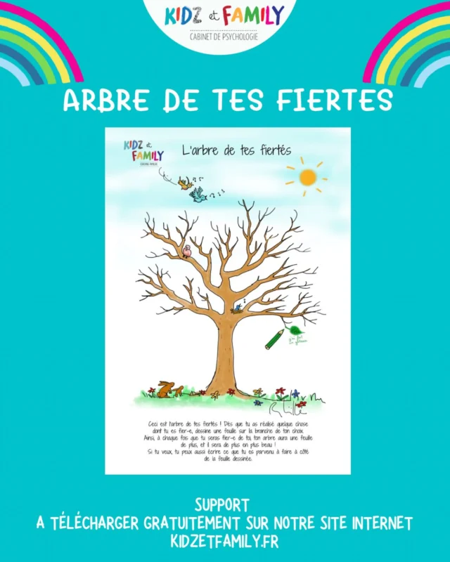 Et voici un nouveau support à imprimer sur le thème de la confiance en soi : ⠀
🦚 L’Arbre de tes fiertés 🌳⠀
On peut ne pas y parvenir mais être fier d’avoir essayé. Chaque petite victoire est importante et mérite d’être relevée.⠀
⠀
>> Votre enfant pourra dessiner une feuille à chaque fois qu’il sera fier de quelque chose, pour ceux qui savent et qui aiment écrire ils pourront en plus écrire à côté de la feuille. ⠀
⠀
>> Ceci est l’arbre de votre enfant, ses feuilles peuvent donc être de n’importe quelle couleur et n’importe quelle forme.  N’hésitez pas à partager les photos des arbres de vos enfants. Si vous pouvez imprimer en format A3 l’arbre sera encore plus joli. 🌟 ⠀
⠀
>> Support disponible sur notre site internet en téléchargement gratuit haute définition dans l’onglet supports.⠀
⠀
#kidzetfamily #confianceensoi #parents #enfants #bienveillance education pedopsy psychologie psychologiepositive jeneveuxpas educationpositive education enfantconfiant enfantsheureux parentalité