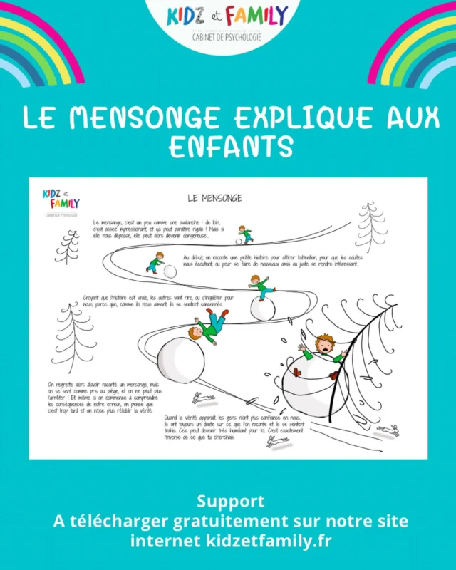 🩵Nouveau support pour expliquer ce qu’est le mensonge auprès de vos enfants.

☃️Nous avons utilisé la métaphore d’une boule de neige pour que l’enfant puisse comprendre le processus d’un mensonge et qu’il peut se transformer en avalanche.

🩵À raconter comme une histoire à vos enfants.
Support à télécharger gratuitement sur notre site internet 
#mensonge #enfants #parents #kidzetfamily #education