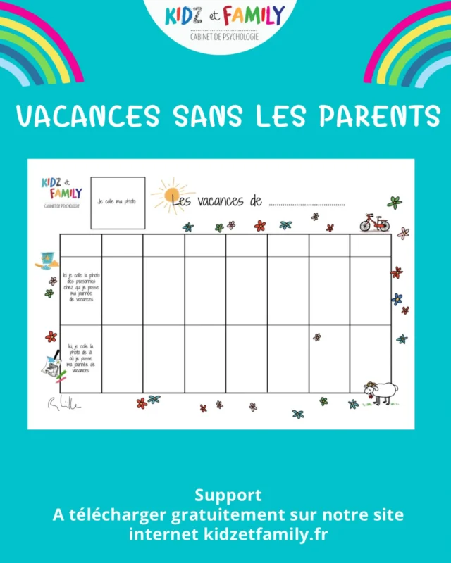 🩵Voici l’outil de la semaine à télécharger sur notre site Internet.⠀
Votre enfant va être gardé par ses grands-parents? Colonie de vacances? Nous vous avons conçu un nouveau support à personnaliser. 

🩵Le plus important est que votre enfant voit qu’il est à vos côtés la veille des vacances mais aussi que votre photo apparaît à l’issue de tel nombre de dodos à la fin de la semaine et que vous allez TOUJOURS vous retrouver. ⠀

🩵🩵>> Ce tableau est imprimé et visible quelques jours avant les vacances et il le prend avec lui dans sa valise. Le mieux est de l’accrocher sur le réfrigérateur, comme ça il peut le consulter dès qu’il le souhaite. ⠀

🩵Tous les matins il faut barrer la case de la journée qui vient de s’écouler. Ainsi il se rendra compte du nombre de dodos restants avant de vous retrouver.⠀

🩵>> Insérez sa photo, son prénom, la photo de vous la veille et le jour du retour, avec en-dessous la photo de sa maison, puis sur les cases des autres jours les photos de papi et mamie par exemple avec en-dessous photo de leur maison et ou de leur jardin.⠀

🩵>> Evitez les appels en visio à partir de 15/16h et surtout pas le soir avant de se coucher. ⠀

🩵>> Si vous déposez votre enfant sur le lieu de vacances ne partez pas pendant qu’il fait la sieste. ⠀

🩵>> N’oubliez pas les grands-parents ne feront pas comme vous et c’est tant mieux ce sera enrichissant pour votre enfant. ⠀

🩵>> Préparez la valise avec lui, faites-le participer. Il peut prendre un petit sac dans lequel il met ses jouets préférés.⠀

🩵>> Enoncez bien le planning de manière claire.⠀

🩵>> Pour les appels, si votre enfant ne demande pas à vous appeler, cela ne veut pas dire qu’il vous a oublié, ce n’est pas une obligation de se téléphoner tous les jours. ⠀
⠀
#pedopsy #parents #enfants #vacances #educationbienveillante